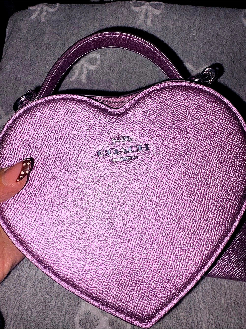 Coach Heart Crossbody In Metallic lilac Leather  NWT w matching card case